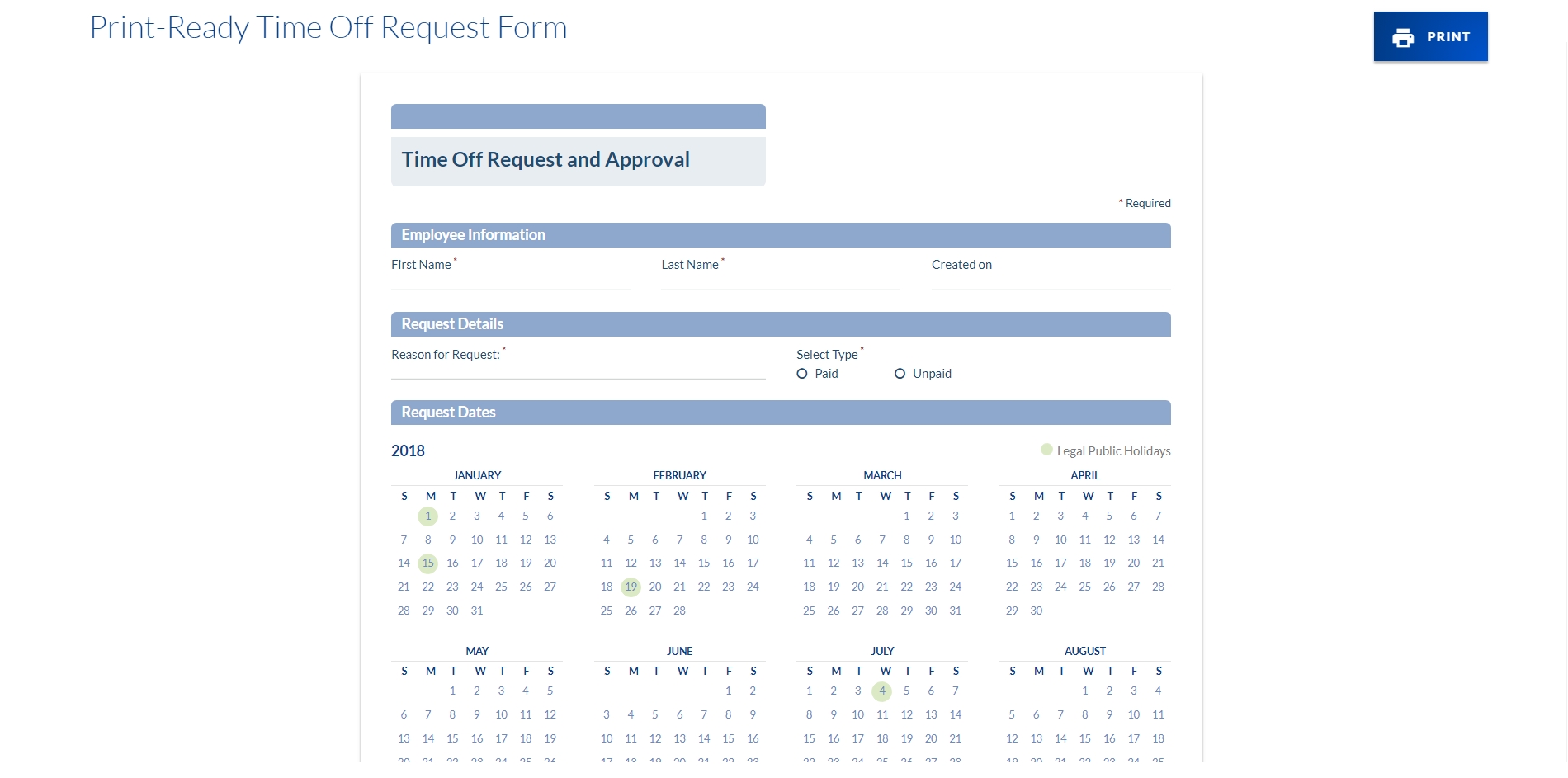 Employee Vacation Tracker &amp; Time Off Request Manager for Calendar For Employees Vacation List