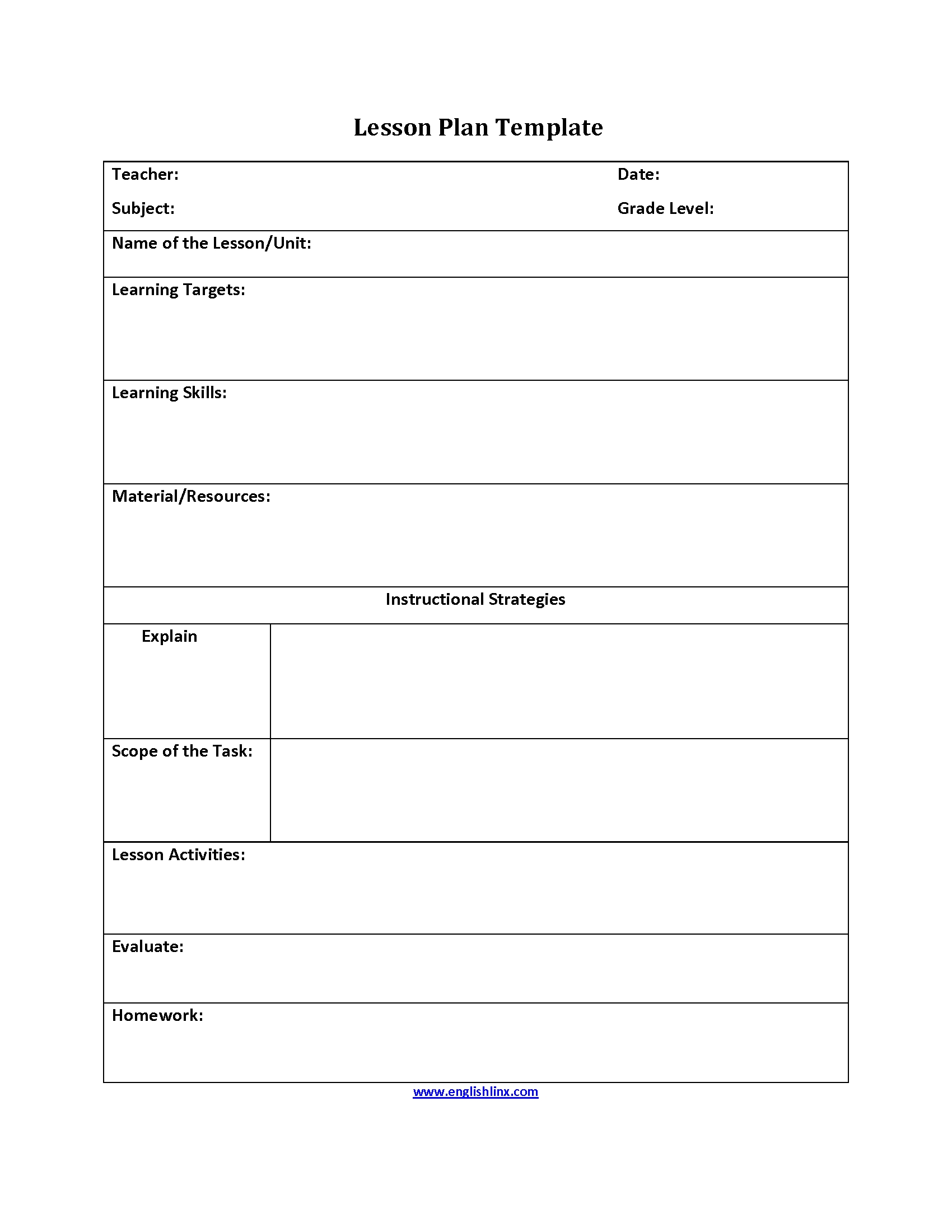 Englishlinx | Lesson Plan Template pertaining to Speech Language Lesson Plan Template