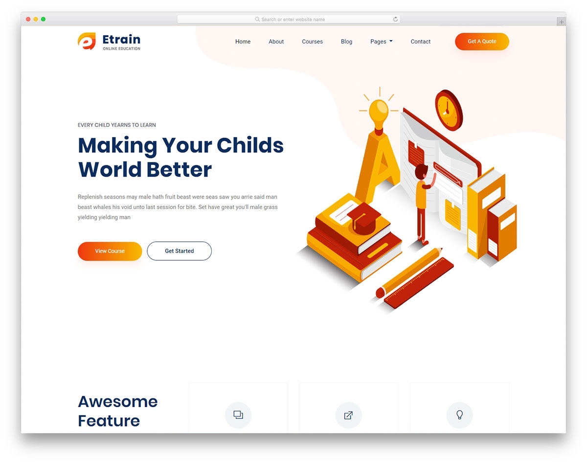 Etrain - Free Online Education Website Template 2019 - Colorlib intended for Free Templates Online For Children