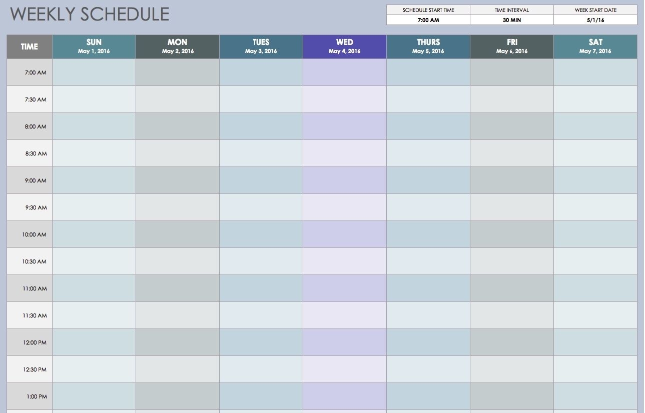 weekly calendar with times slots printable