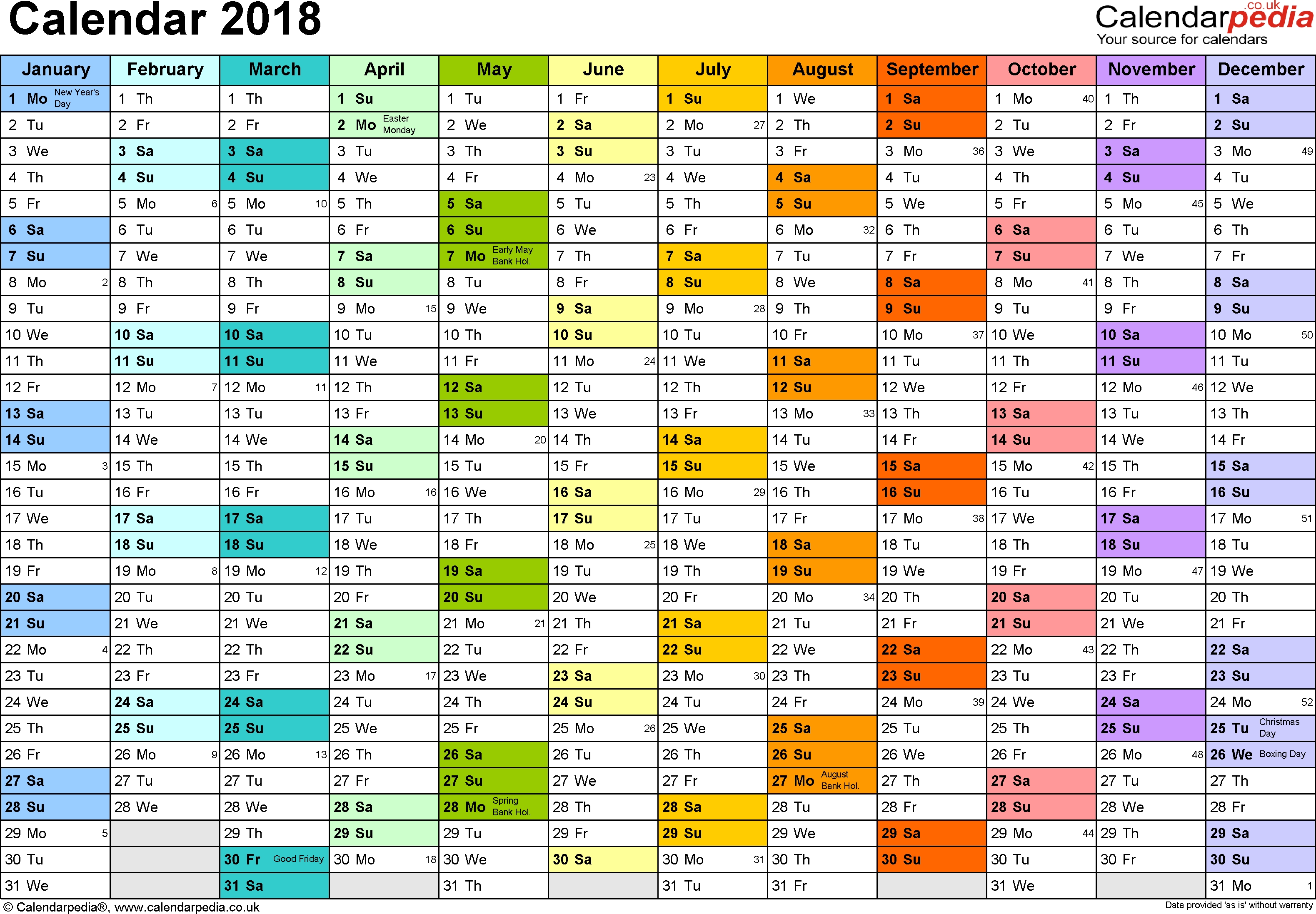 Excel Calendar 2018 (Uk): 16 Printable Templates (Xlsx, Free) with regard to Blank Monthly Holiday Sheet Template