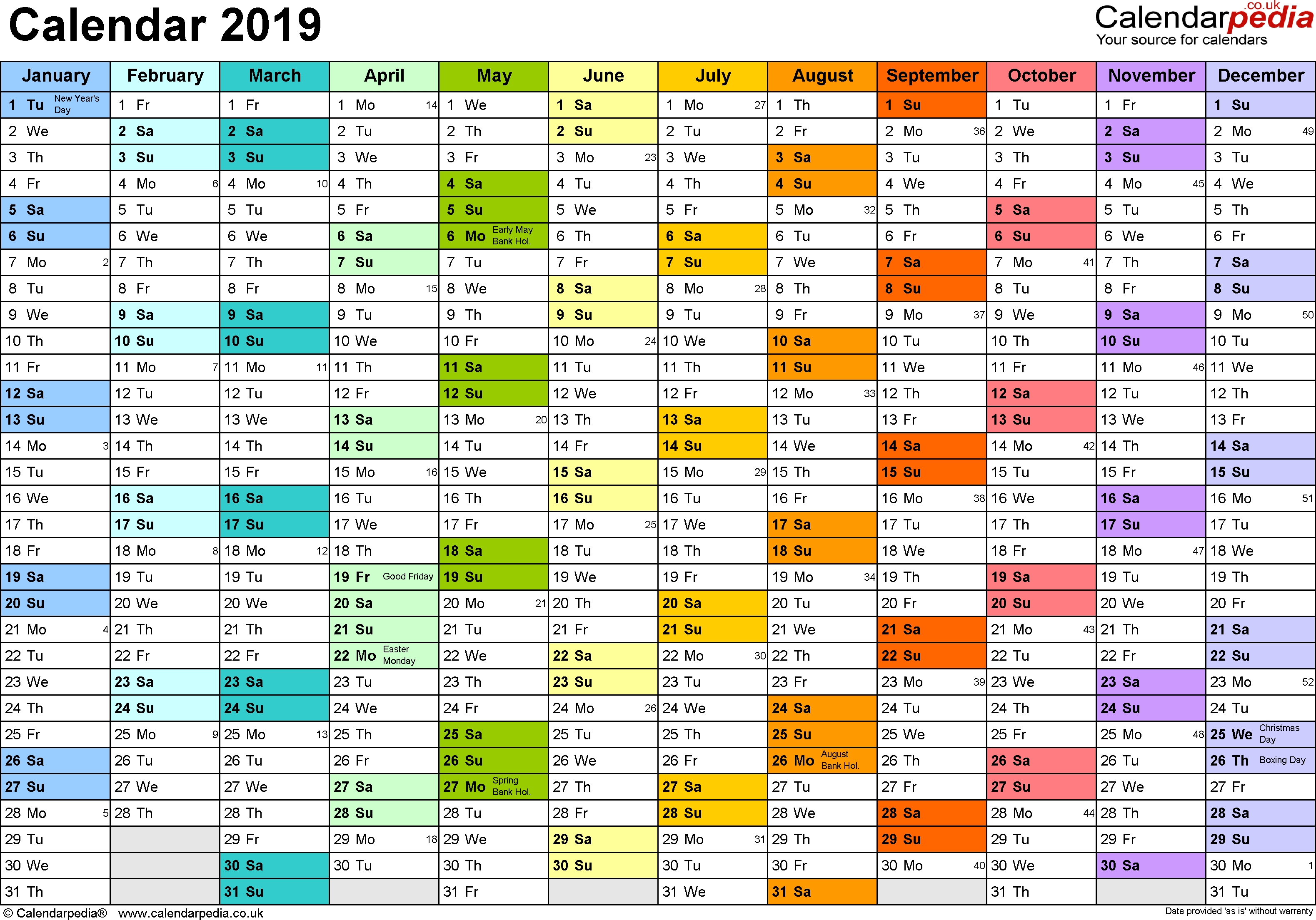 Excel Calendar 2019 (Uk): 16 Printable Templates (Xlsx, Free) intended for 12 Month Training Calendar Template