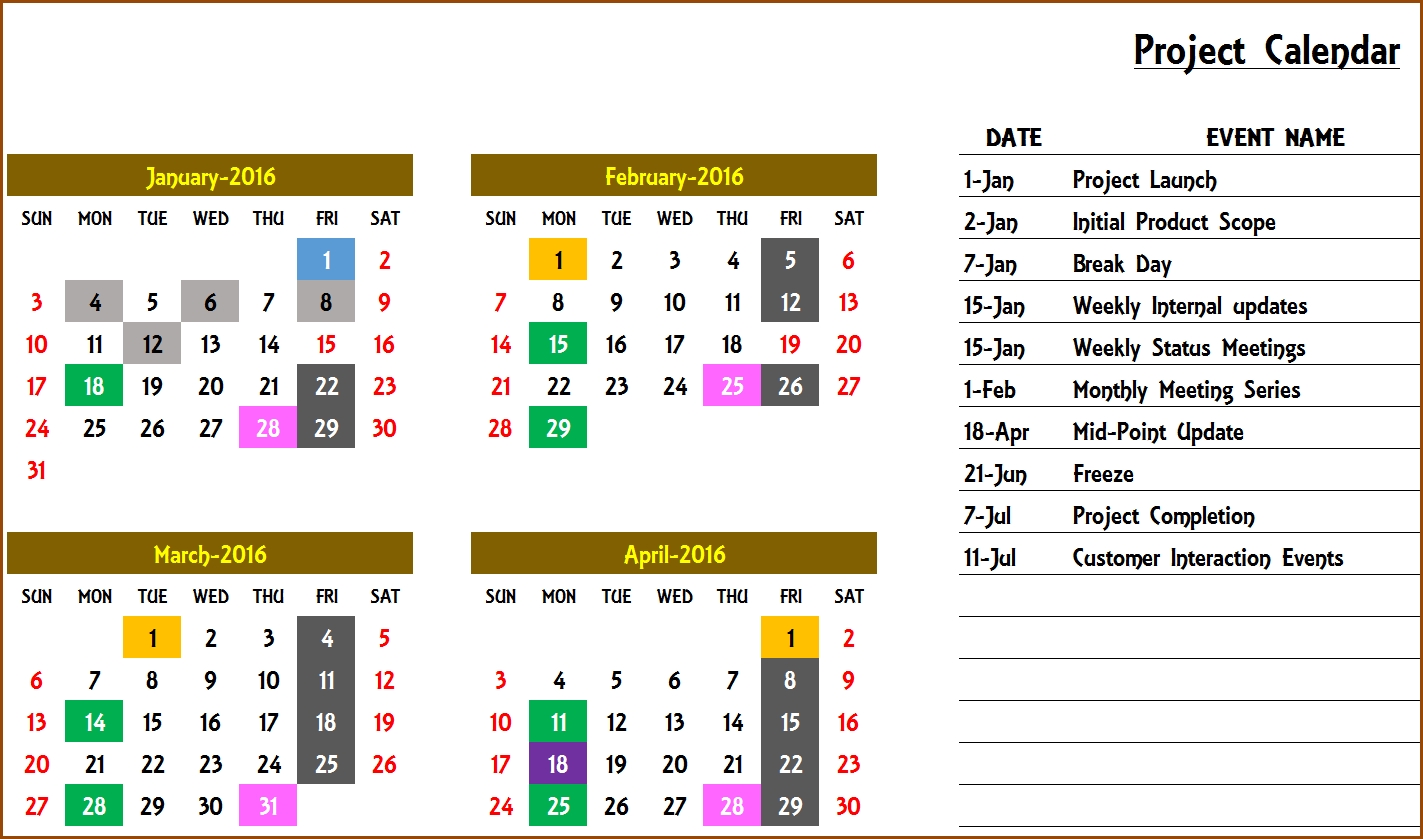 Excel Calendar Template Recurring Events | Excel Calendar Template intended for Template For An Event Calendar