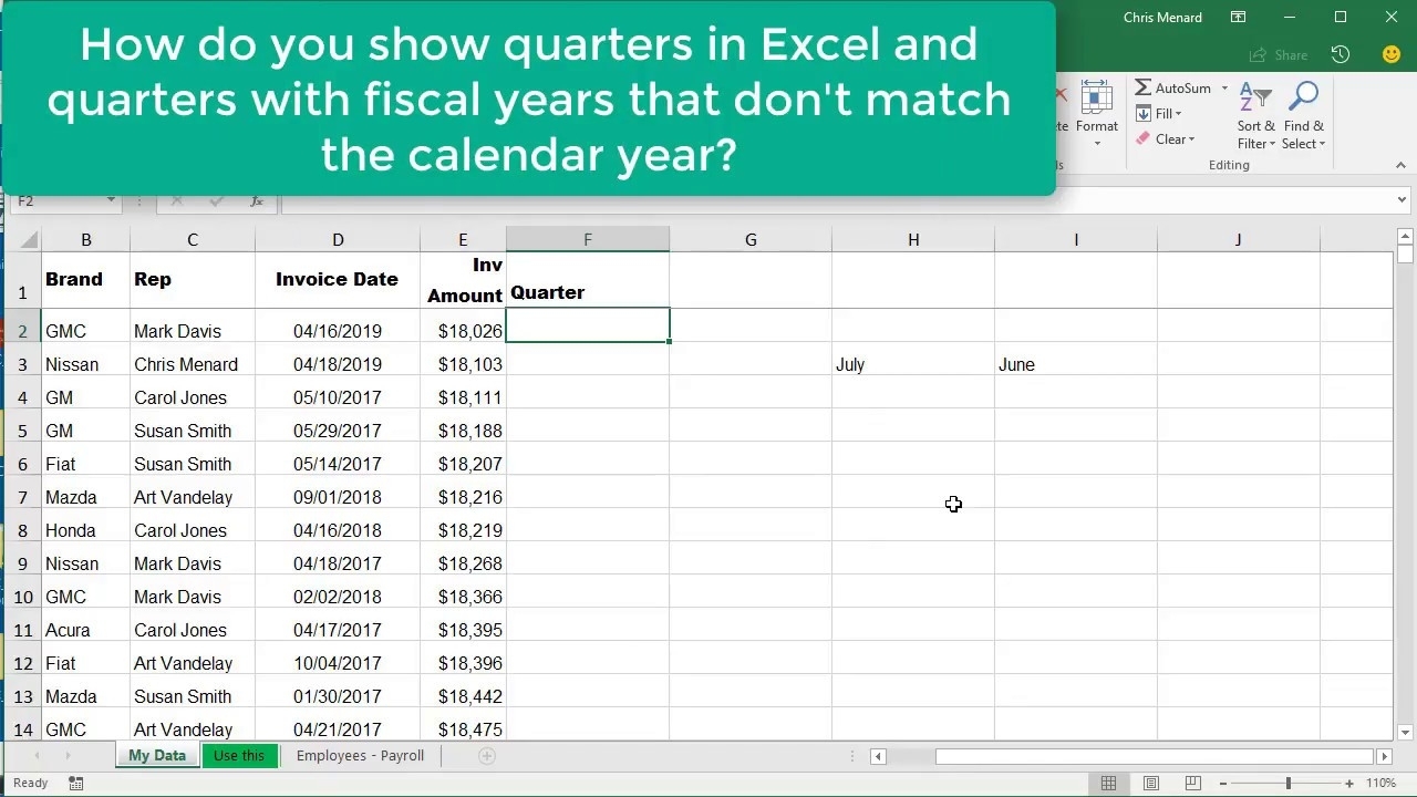 Excel Choose &amp; Month Function For Quarters Where Fiscal Year Is Not with Fiscal Year Vs Calendar Year