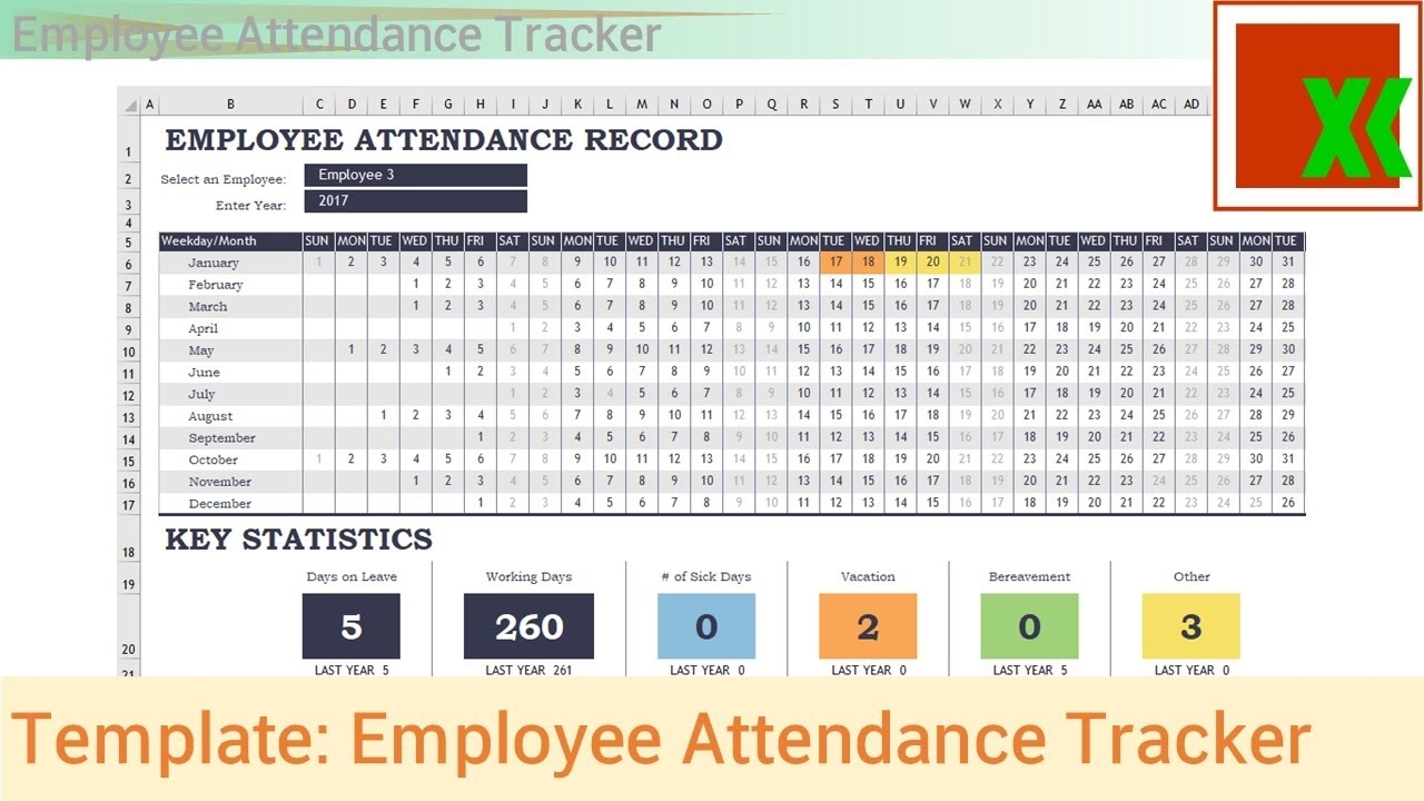 Excel Template - Employee Attendance Tracker - Youtube in Excel Employee Attendance Calendar Template