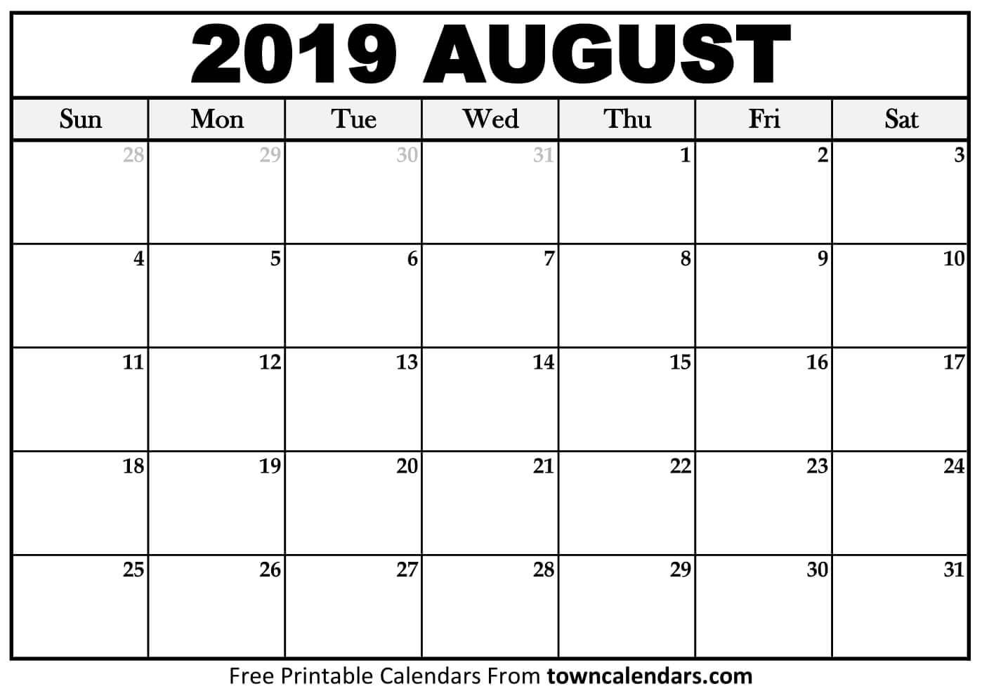 ? Printable August 2019 Calendar - Towncalendars within Picture Of August On Calendar