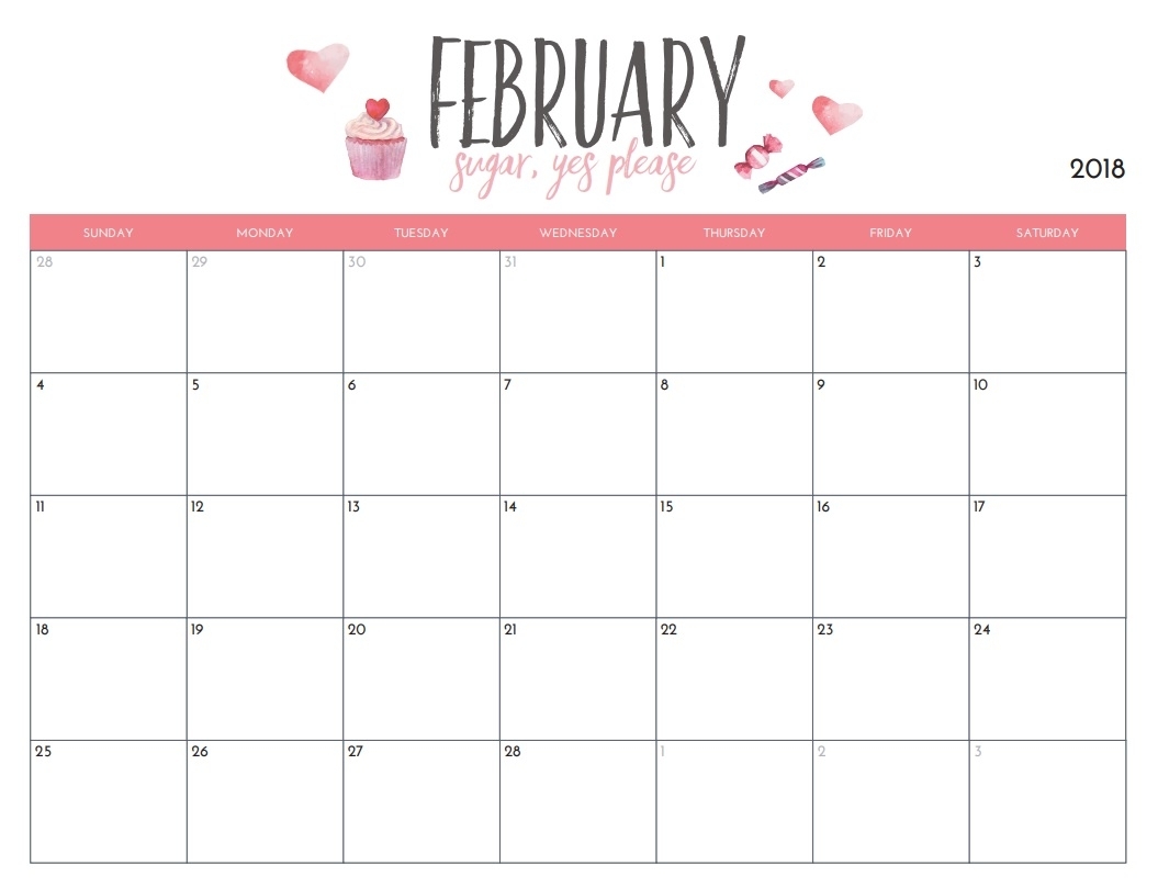 February 2018 Blank Template | Max Calendars inside Blank Screensaver Template To Print