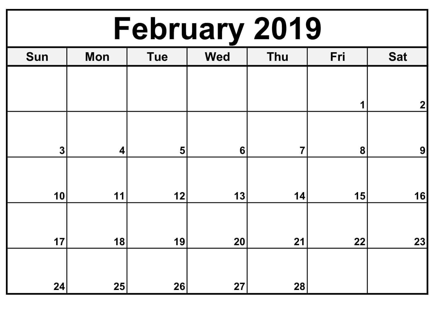 February 2019 Calendar Editable | Free Printable February 2019 pertaining to Free Fillable Blank Calendar Templates