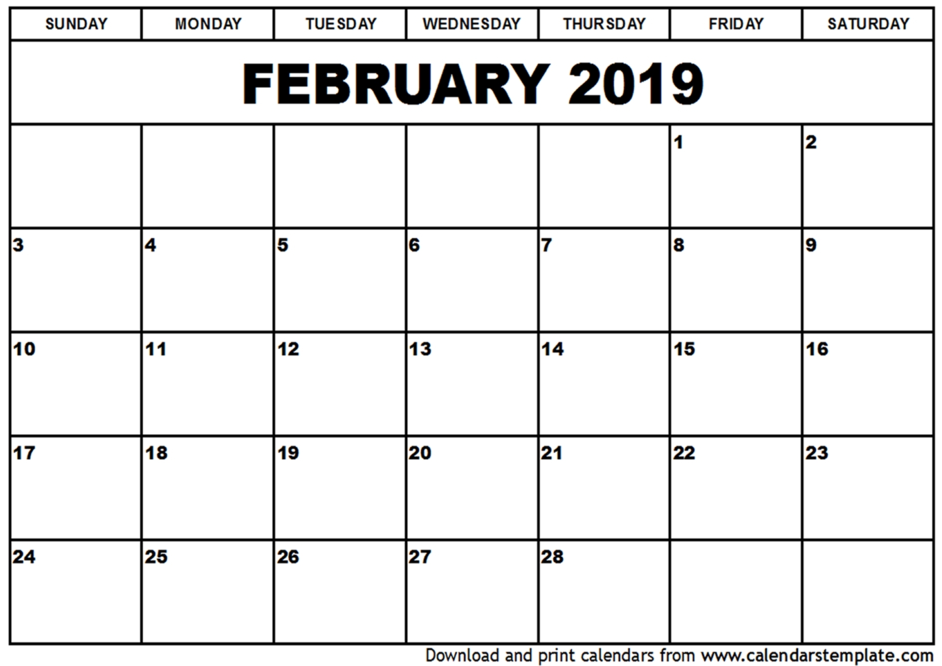 February 2019 Calendar Pdf | Year Printable Calendar for Print Blank Calendar Month By Month