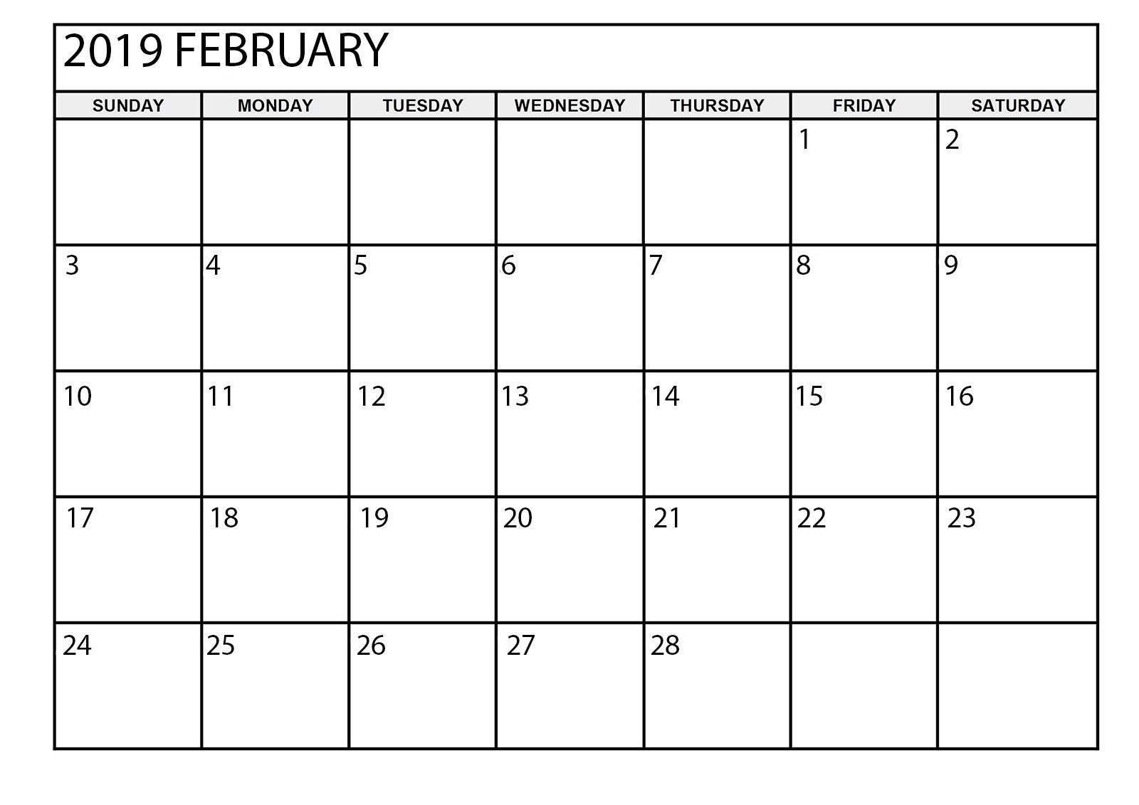 February 2019 Calendar Printable Large | February 2019 Calendar with Large Printable Blank Calendar Pages