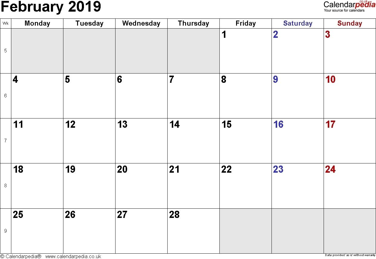 February 2019 Calendar Template | Printable Calendar Template intended for Calendar Template With 194 Days