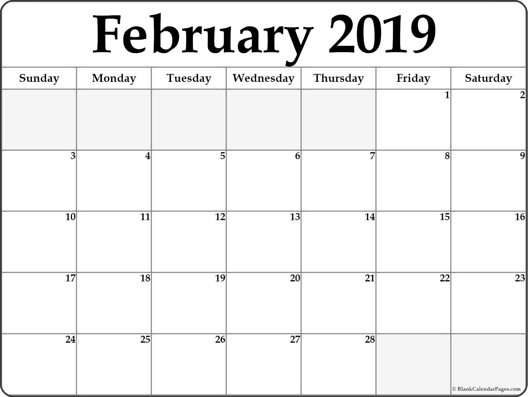 February 2019 Editable Calendar | Free February 2019 Calendar for Monthly Calendar Templates Portrait Editable
