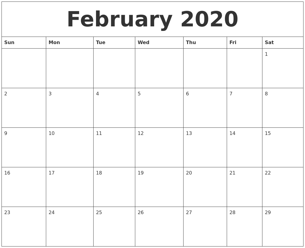 February 2020 Blank Printable Calendars intended for Blank Printable Calendar By Month