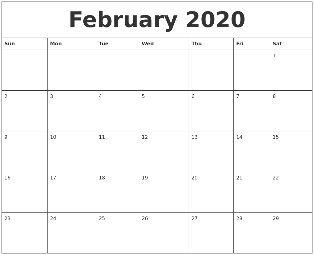 February 2020 Free Printable Calendar Templates pertaining to Free Printable Calendars By Month