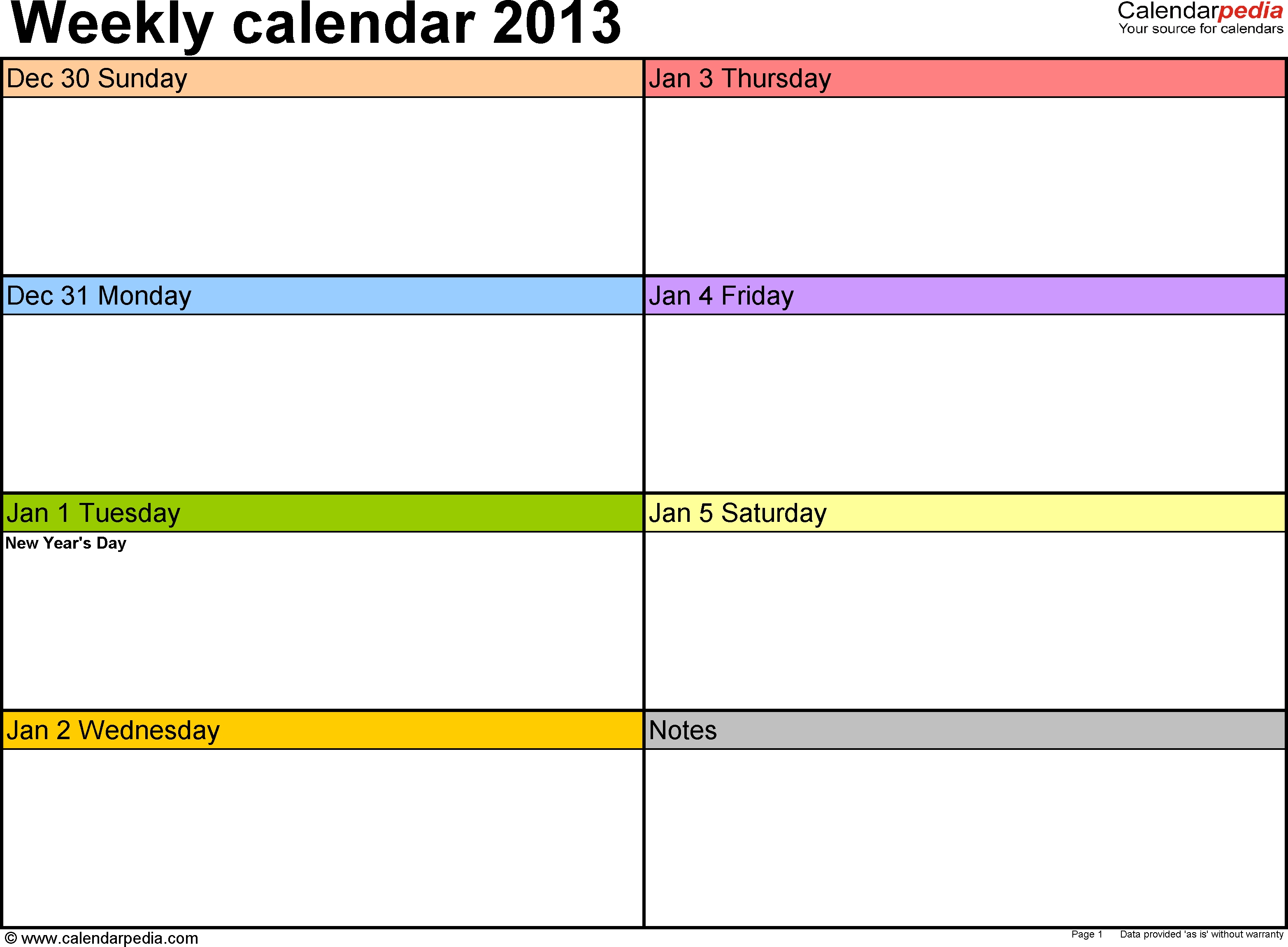 7 Day Calendar Template Fillable