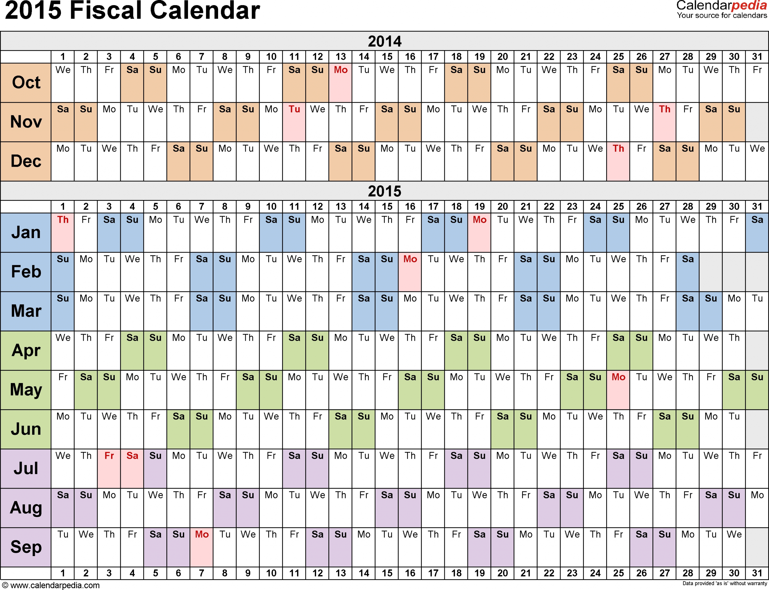 Fiscal Calendars 2015 As Free Printable Pdf Templates for Fiscal Year Vs Calendar Year