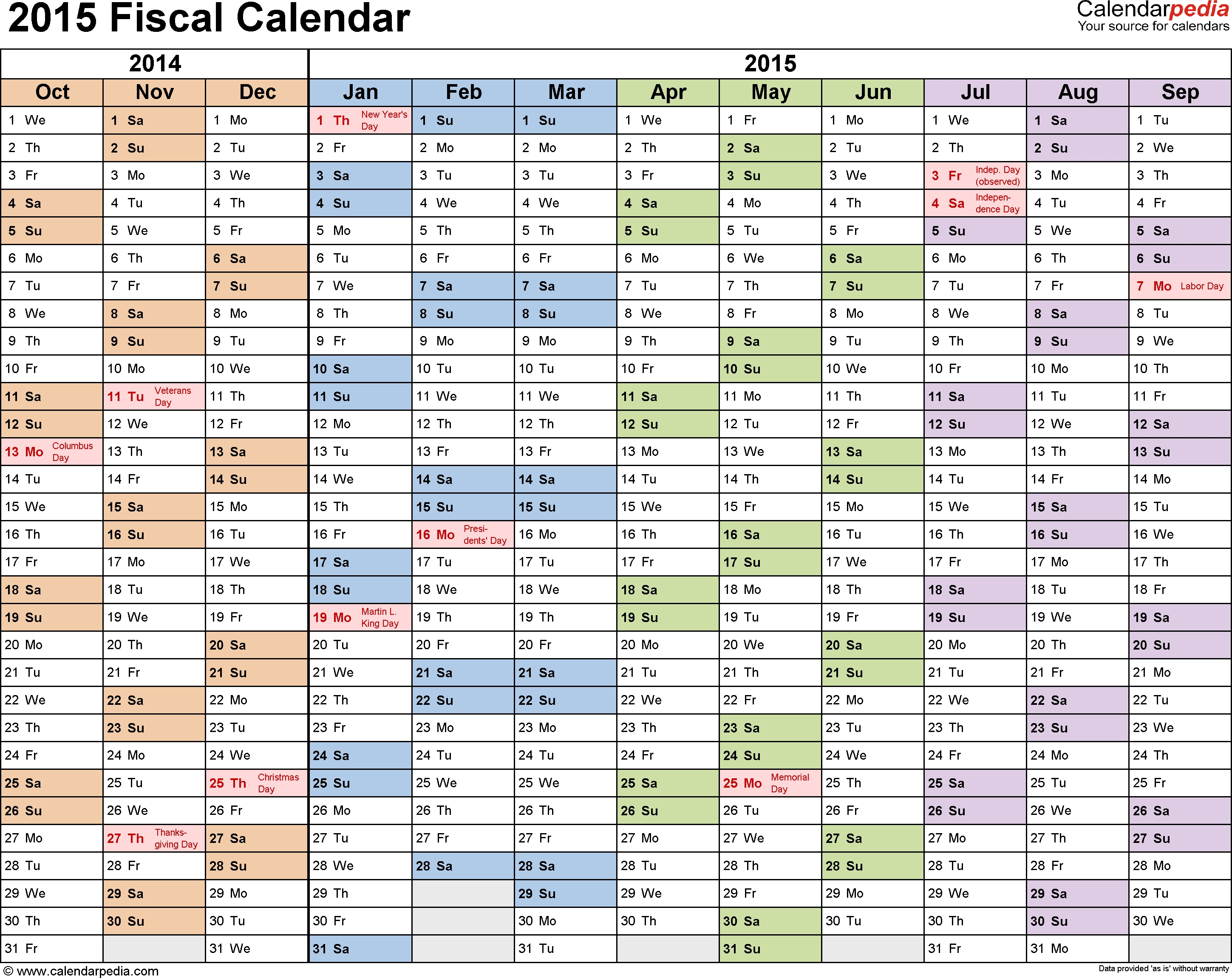 Fiscal Calendars 2015 As Free Printable Pdf Templates regarding Calendar Year Vs Fiscal Year