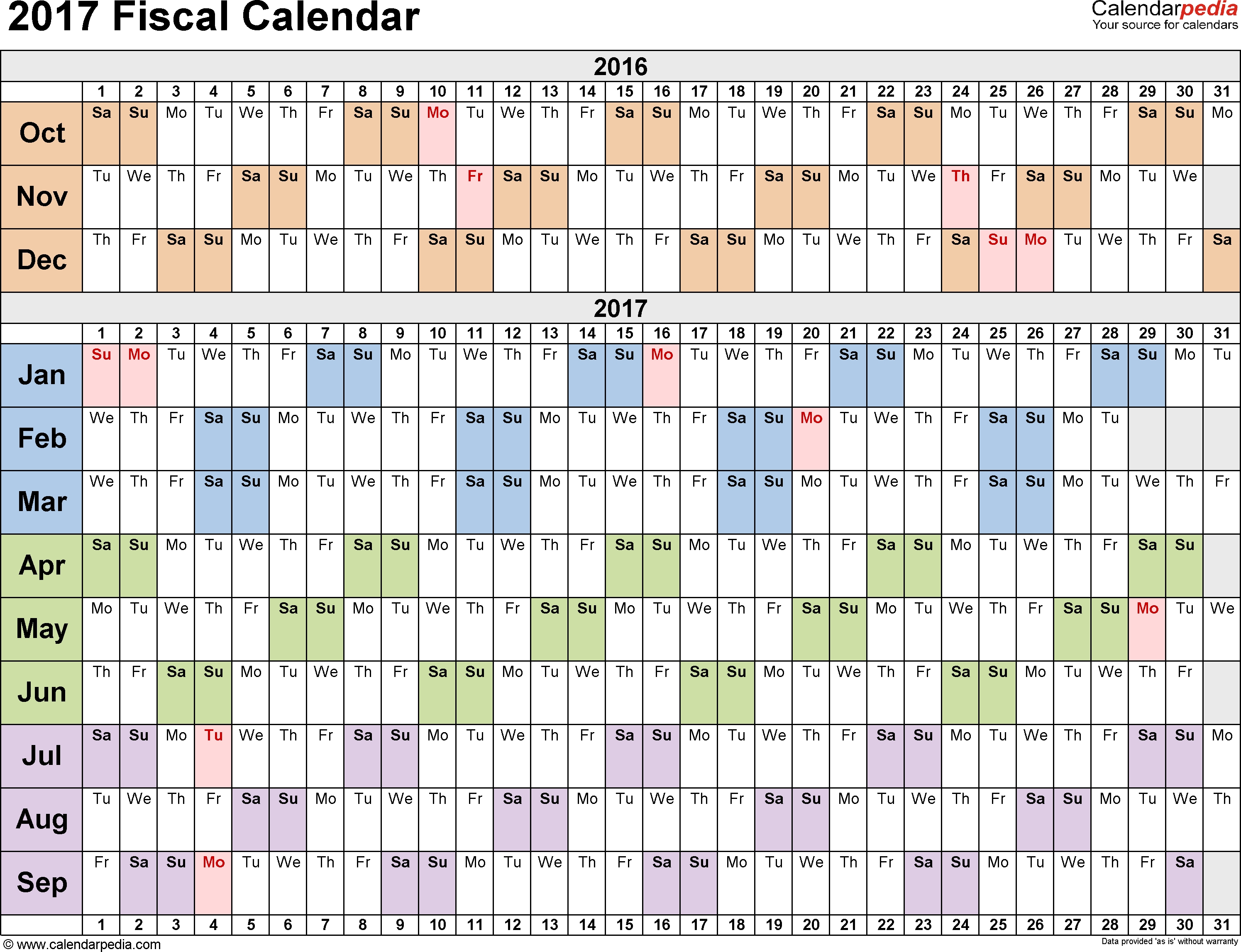 Fiscal Calendars 2017 As Free Printable Pdf Templates in What Day Is It Calendar