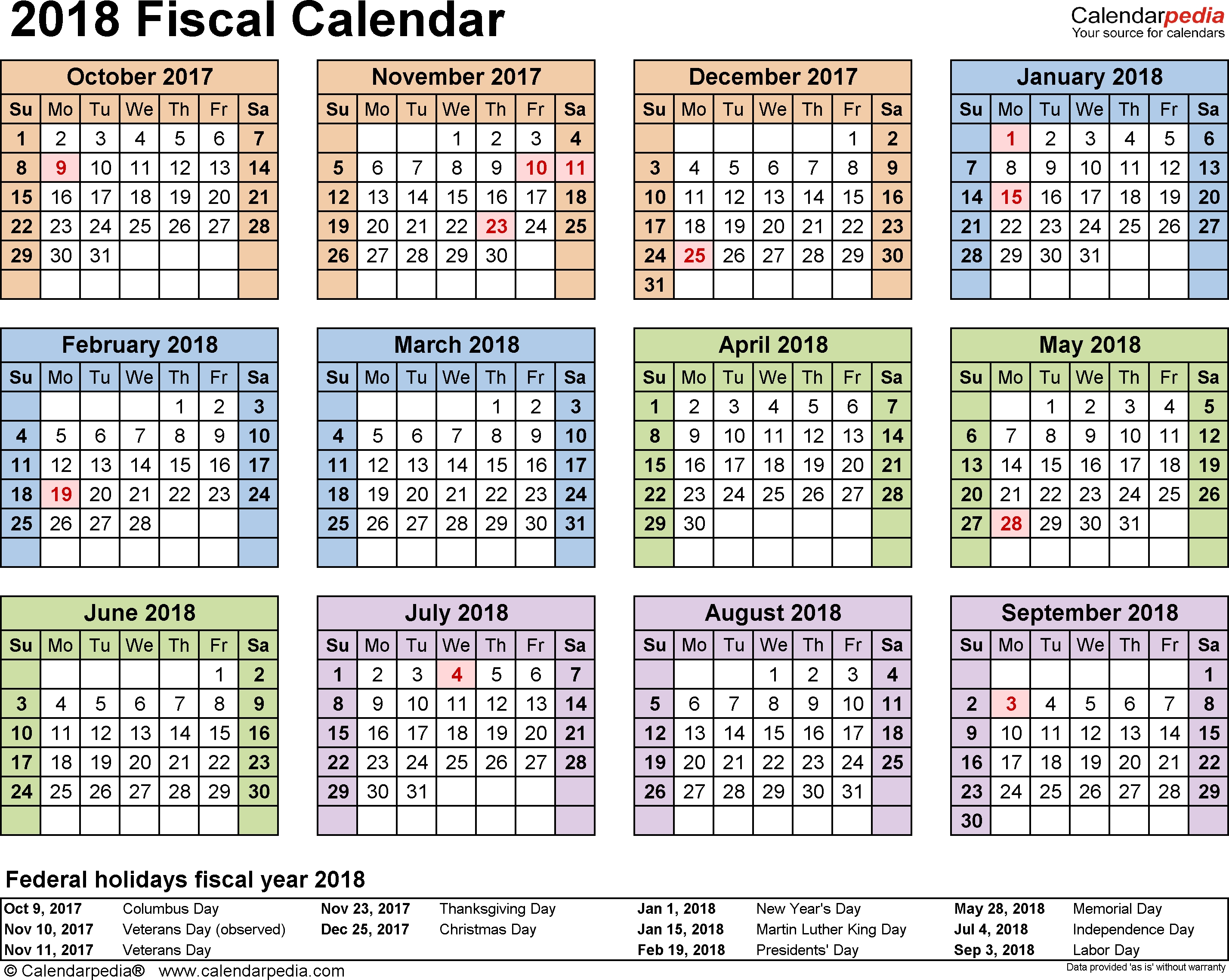 Fiscal Calendars 2018 As Free Printable Pdf Templates for Calendar Year Vs Fiscal Year