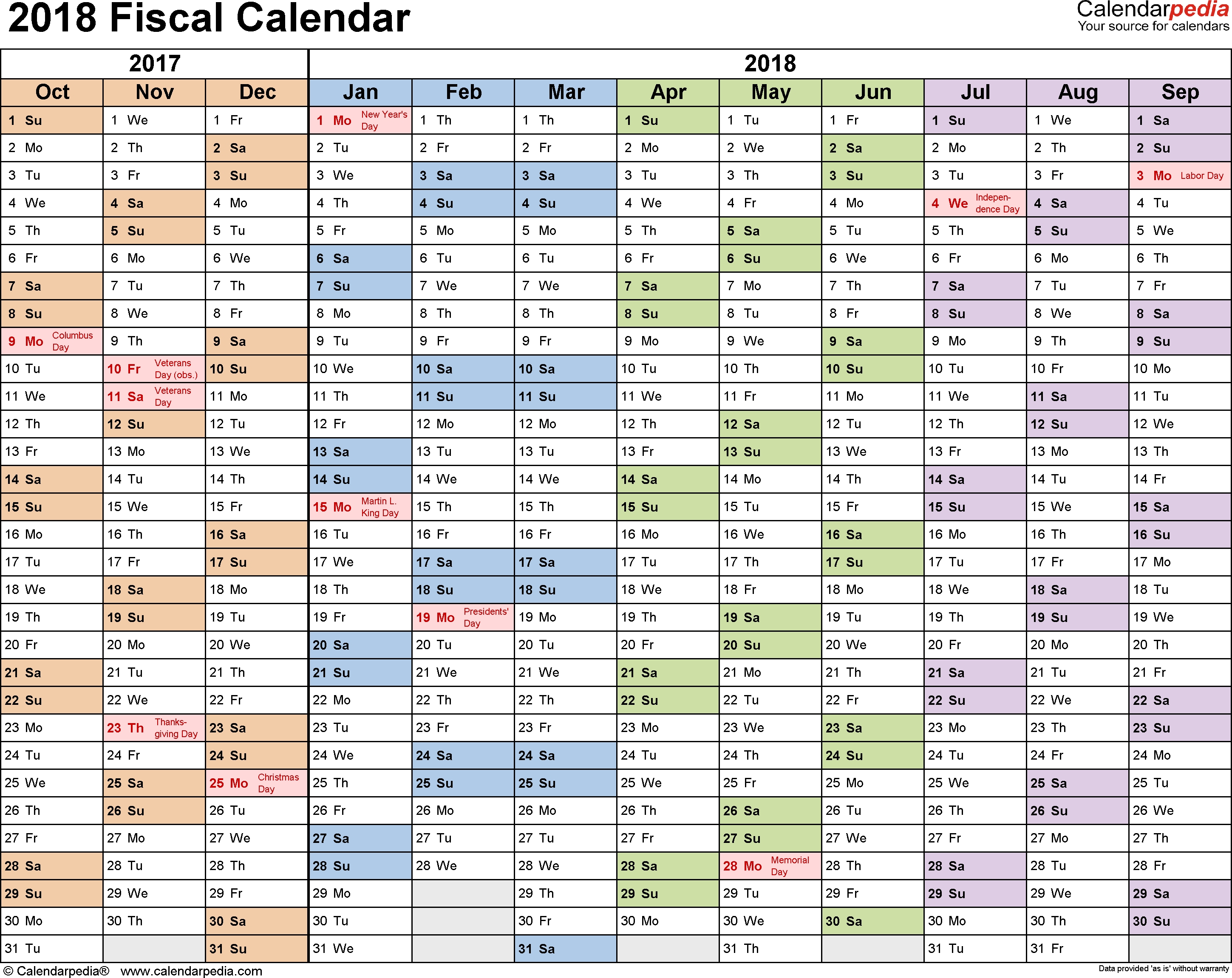 Fiscal Calendars 2018 As Free Printable Pdf Templates with regard to Fiscal Year Vs Calendar Year