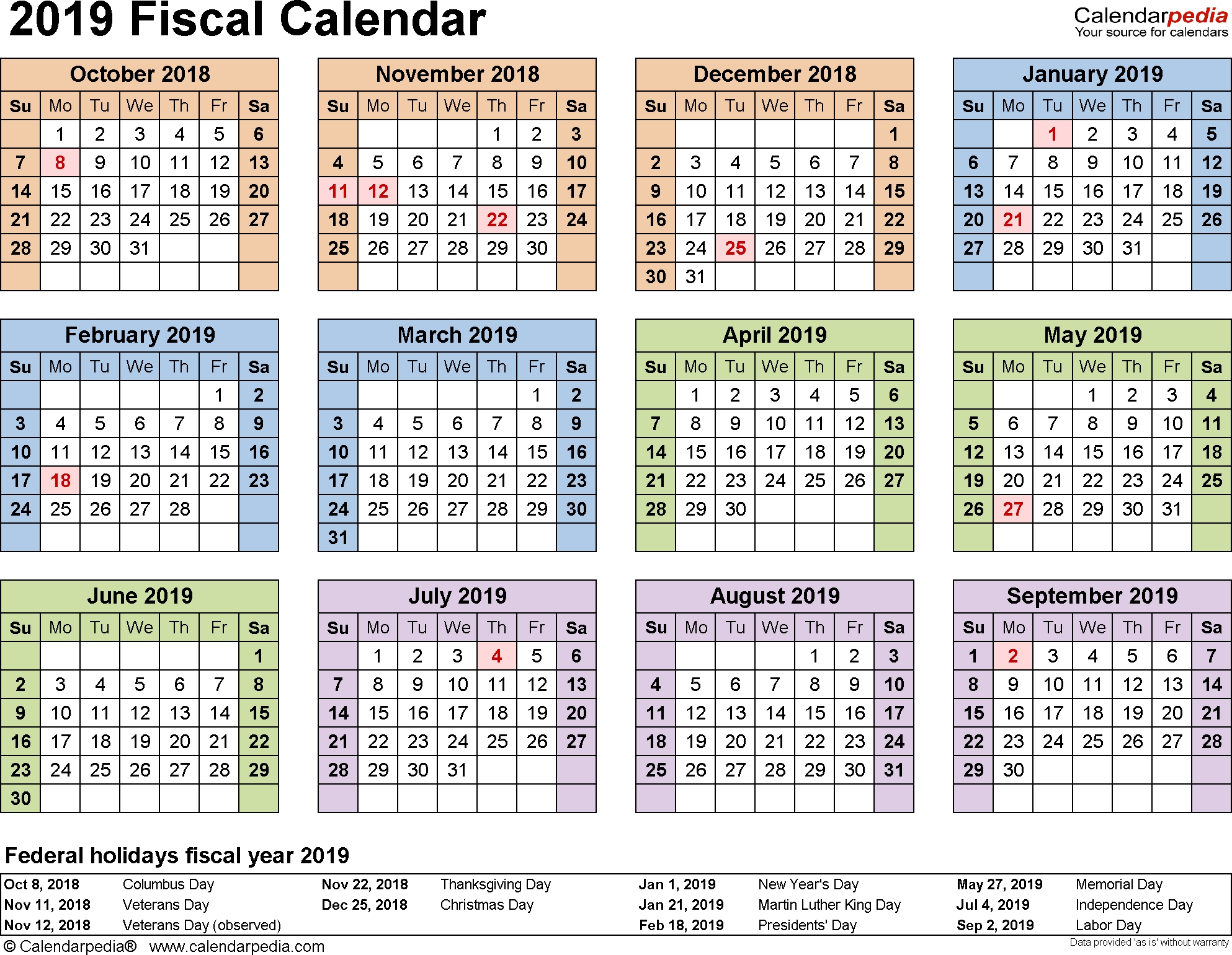 Fiscal Calendars 2019 As Free Printable Word Templates regarding Payday And Bill Calendar Printable