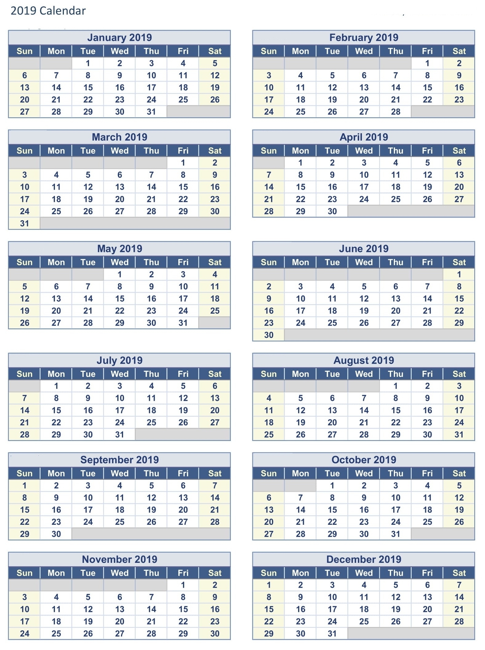 Fiscal Year 2019 Calendar Excel Template – Free Calendar Templates in Calendar Year Vs Fiscal Year