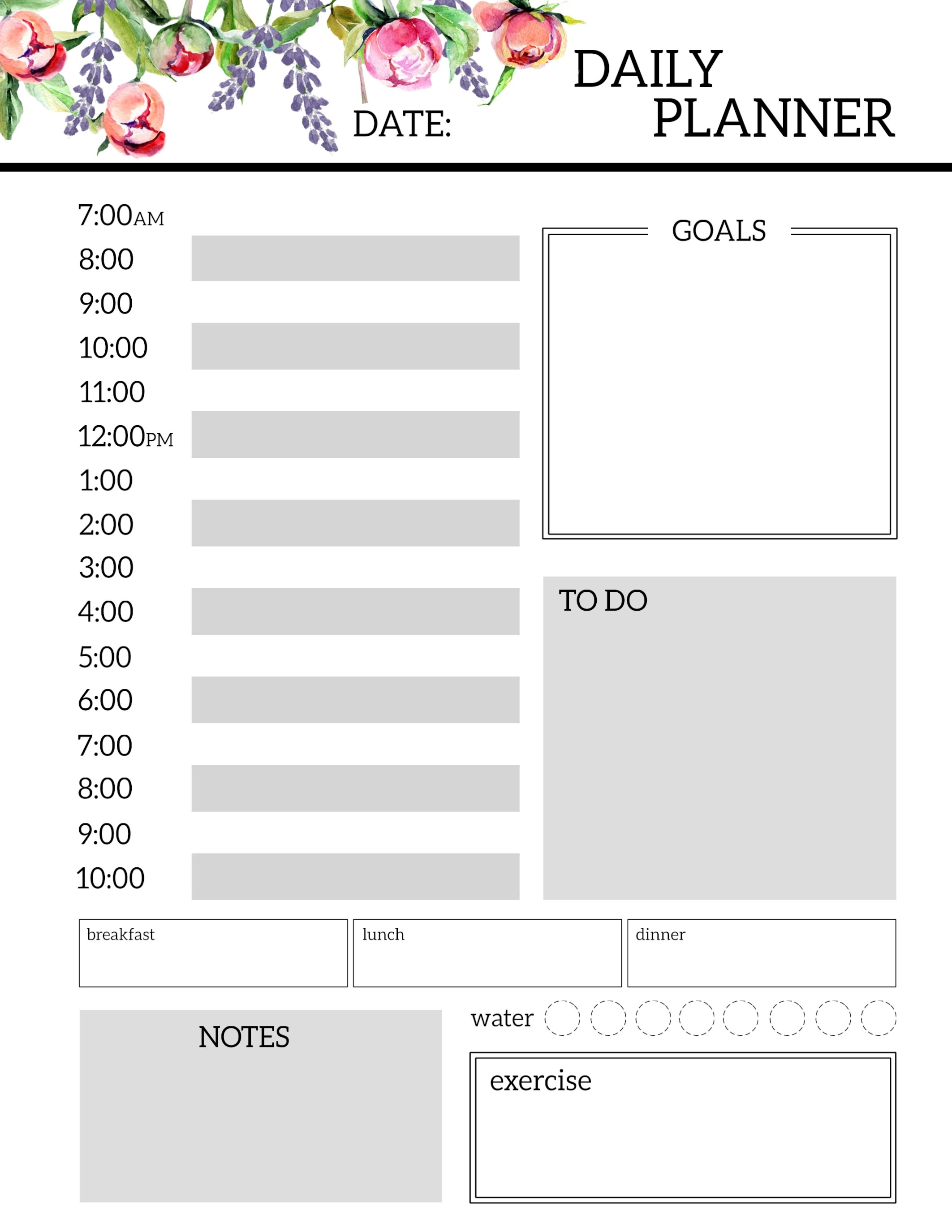 Floral Free Printable Daily Planner Template Sheets - Paper Trail Design with Daily Planner Template Printable Free