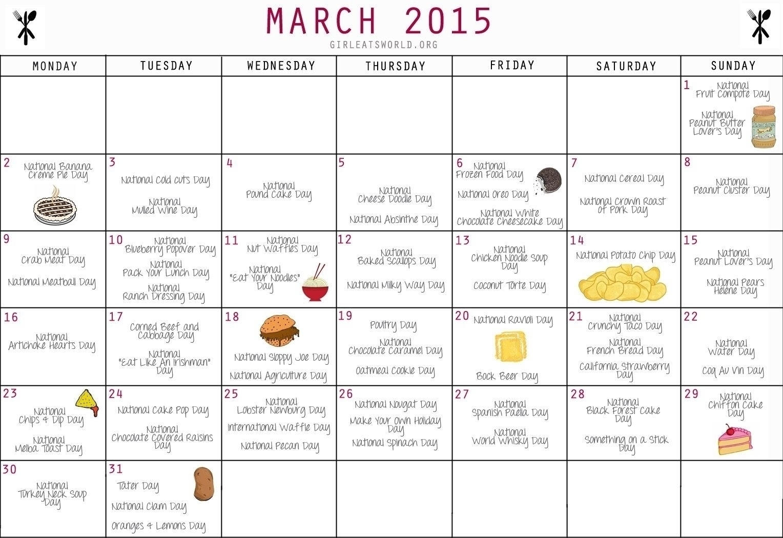 Food Days Of The Year Calendar | Template Calendar Printable inside Food Days Of The Year Calendar