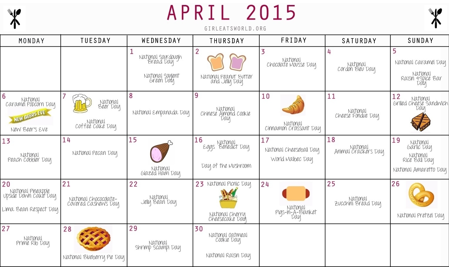 Food Days Of The Year Calendar | Template Calendar Printable within National Food Of The Day Calendar