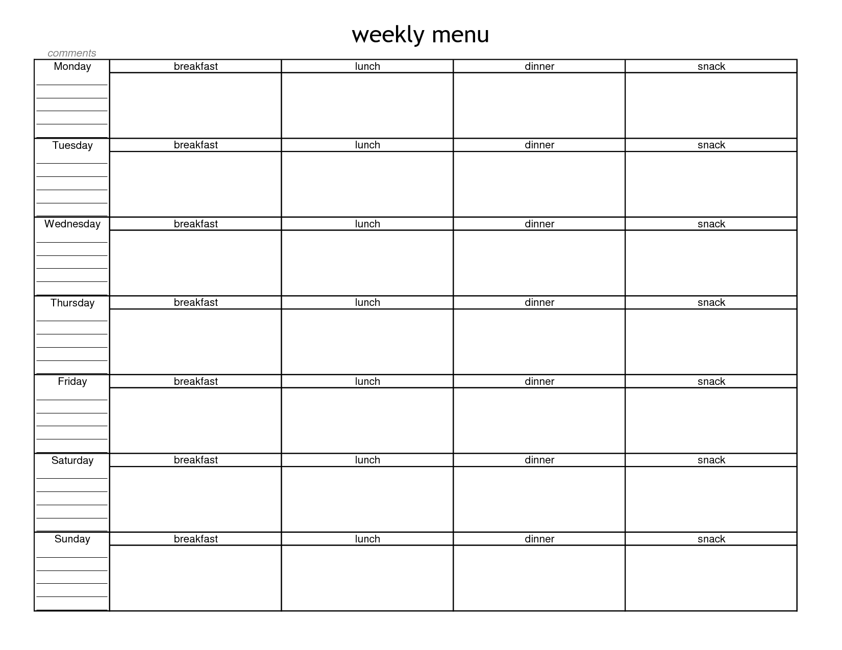 Food Truck Business Plans Plan Template Valid Al Planning throughout Monthly Printable Blank Menus To Print