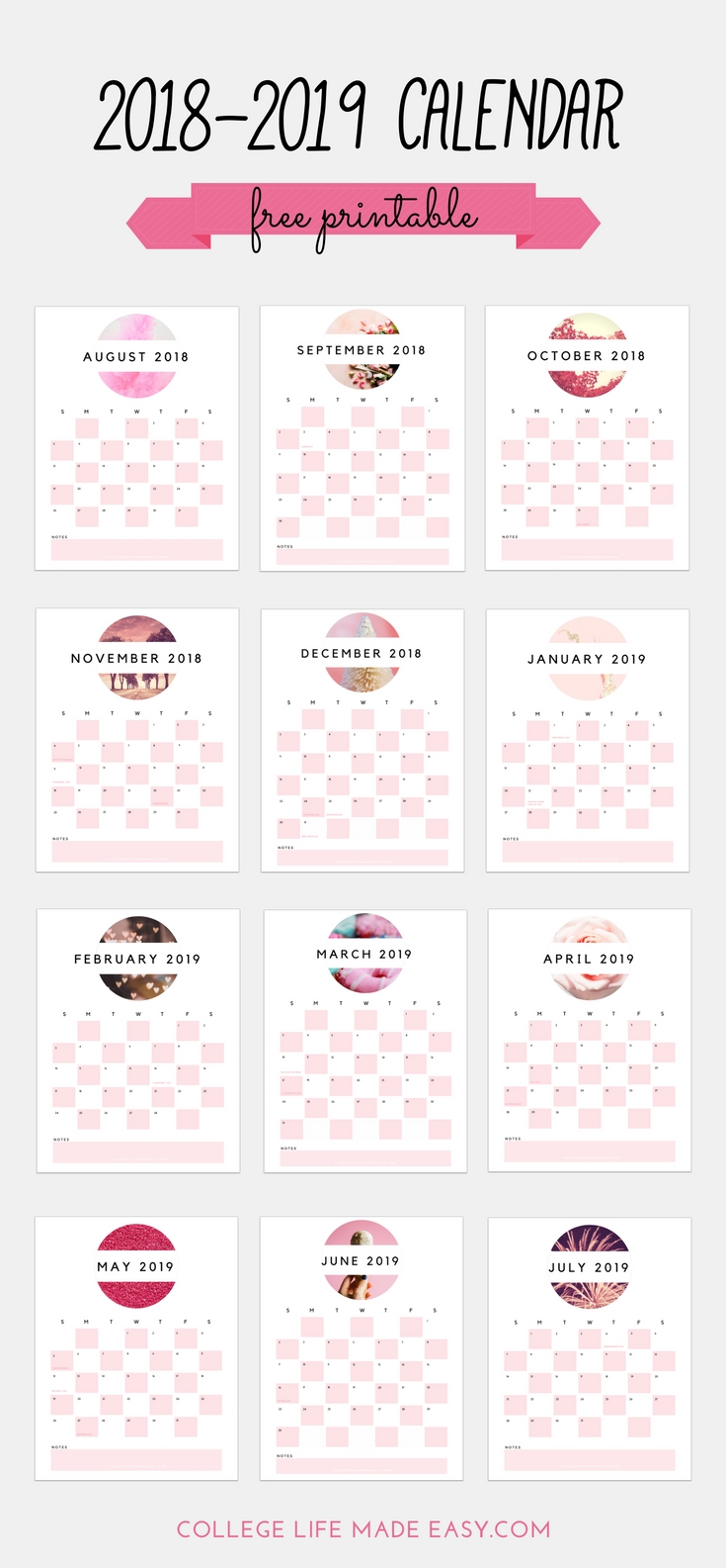 Free 2018 – 2019 Printable Calendar (Cute &amp; In Soft Pink within Free Printable Calendar Numbers For School Year