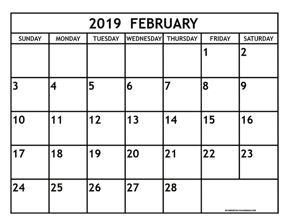 Free 2019 Monthly Calendar Printable intended for Month To Month Calendar Printable