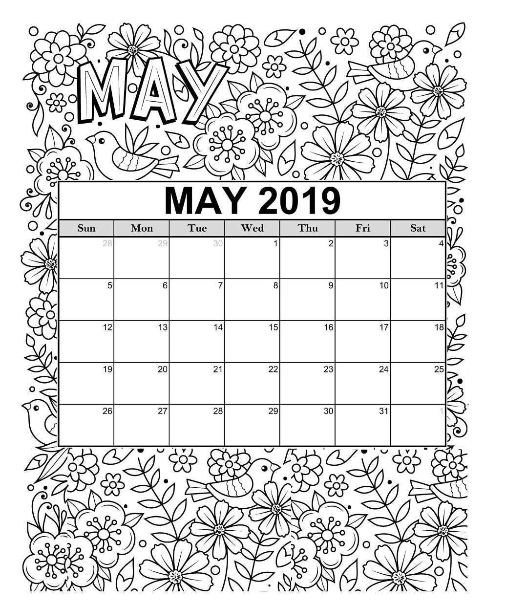 Free 2019 Printable Coloring Calendar Pages | Calendar 2019 | Free for Free Coloring Calendars For June