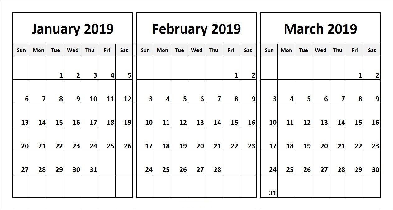 Free 2019 Three Month Printable Calendar Templates | Free Printable for Three Month Printable Calandar Free