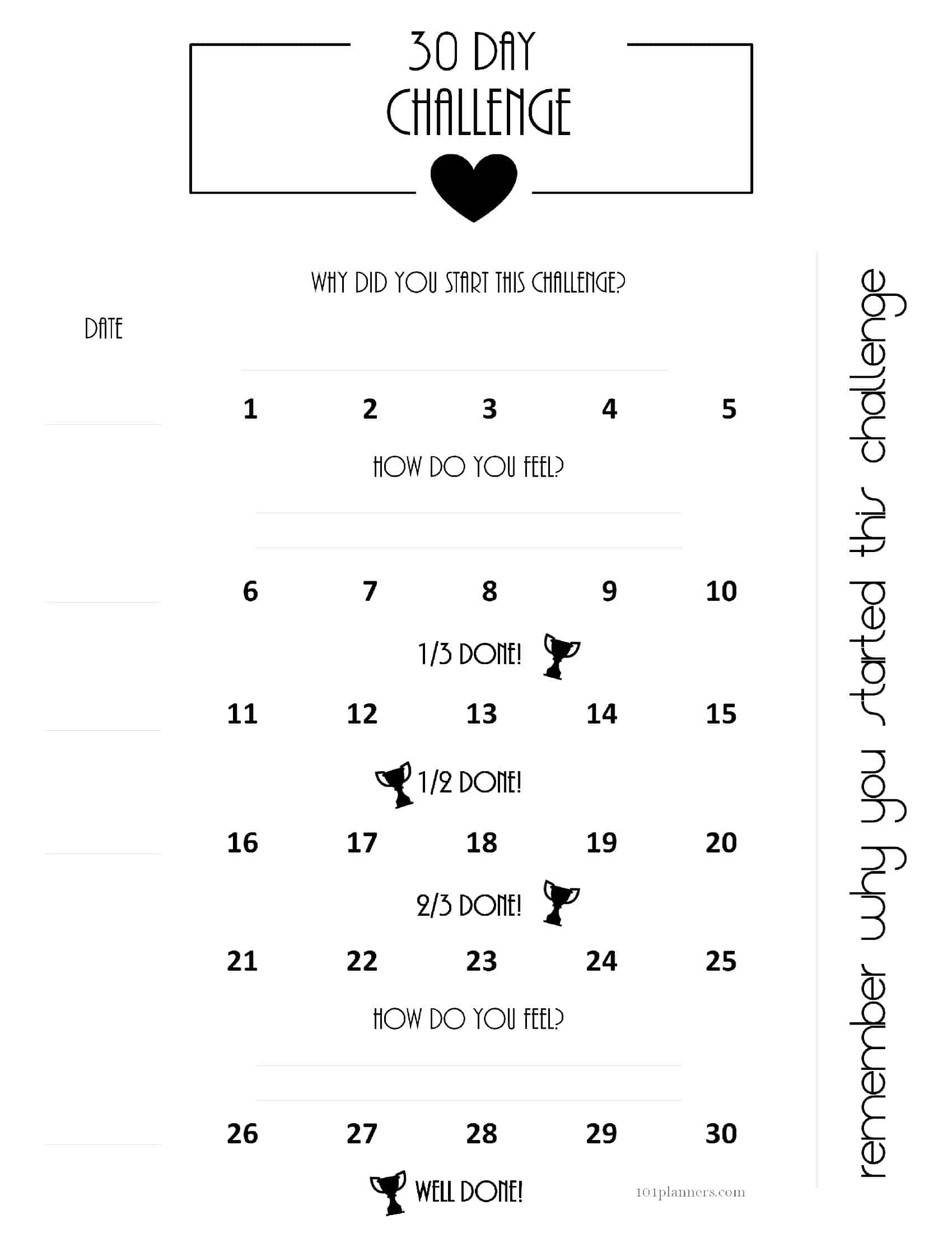 Free 30 Day Challenge Calendar intended for 30 Day Fitness Challenges Printable Charts