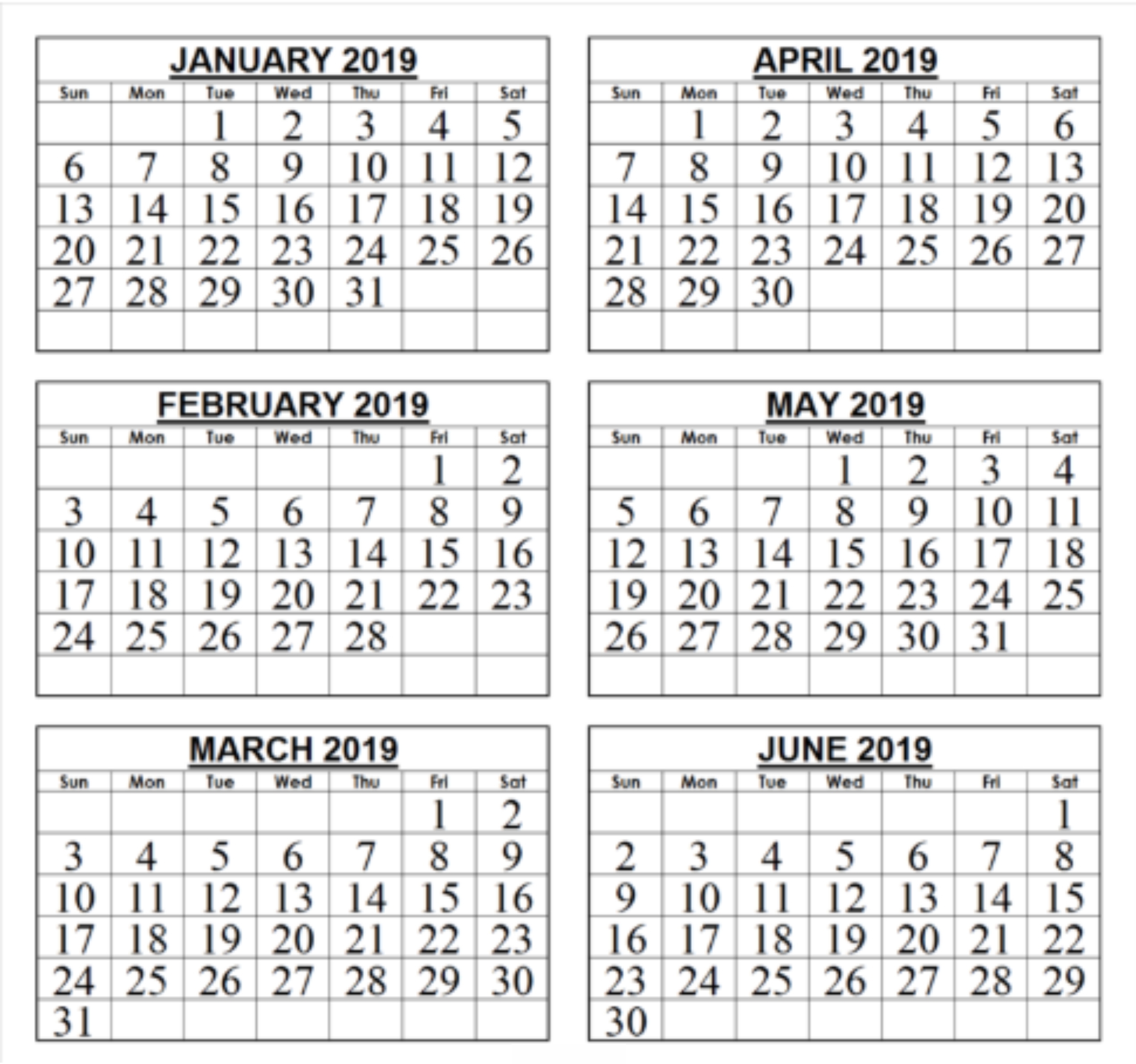 Free 6 Month Calendar 2019 • Printable Blank Calendar Template inside 12 Month Calendar Printable Free