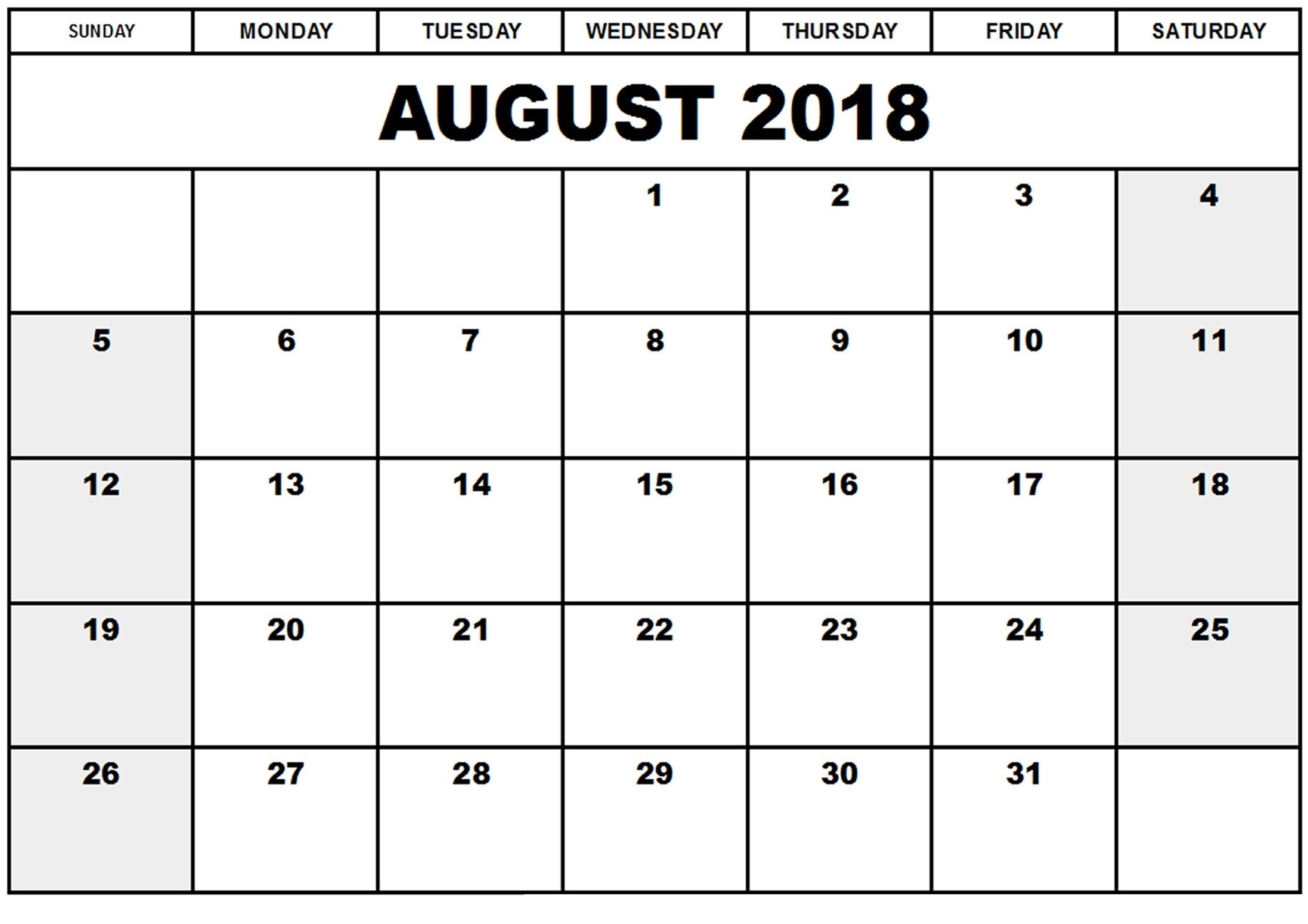Free August 2018 Calendar In Printable Format Templates - Calendar with regard to August Printable Calendar By Month
