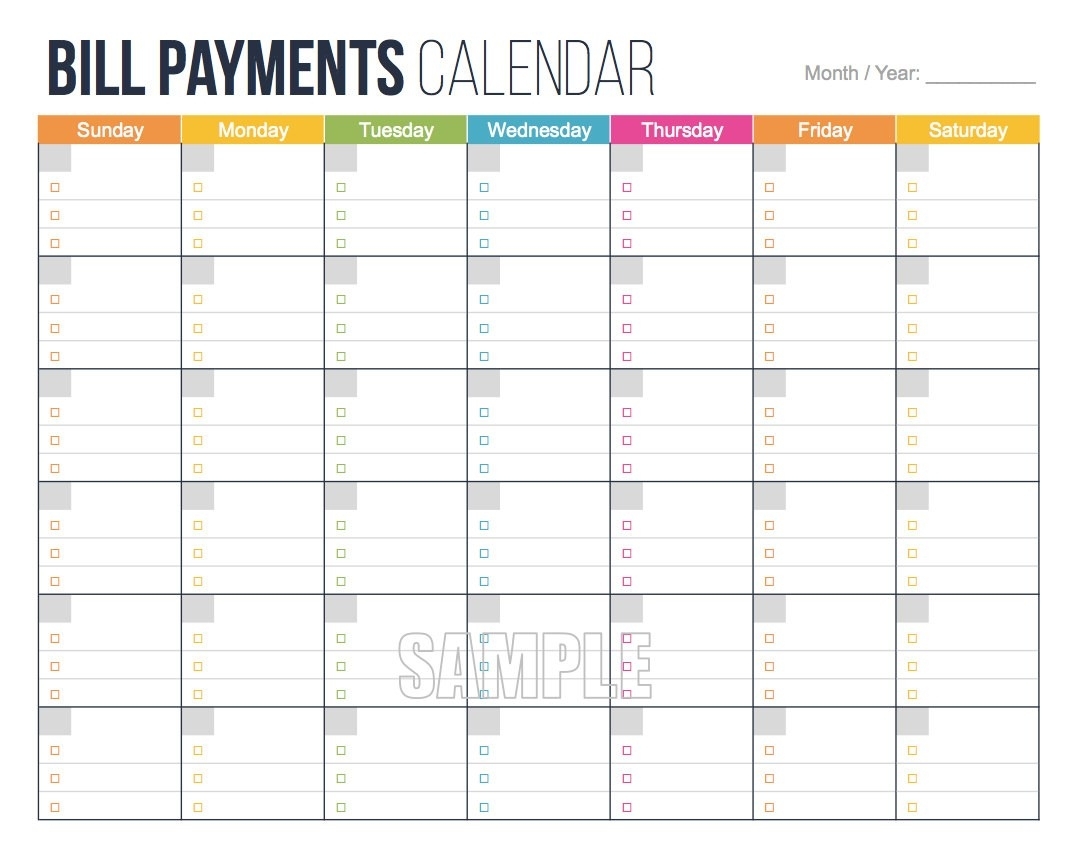 Free Bill Calendar Template | Camisonline regarding Blank Monthly Bills Calendar Printable