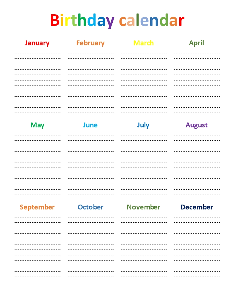 Free Birthday Chart | Templates At Allbusinesstemplates pertaining to Free Printable Birthday Chart Templates