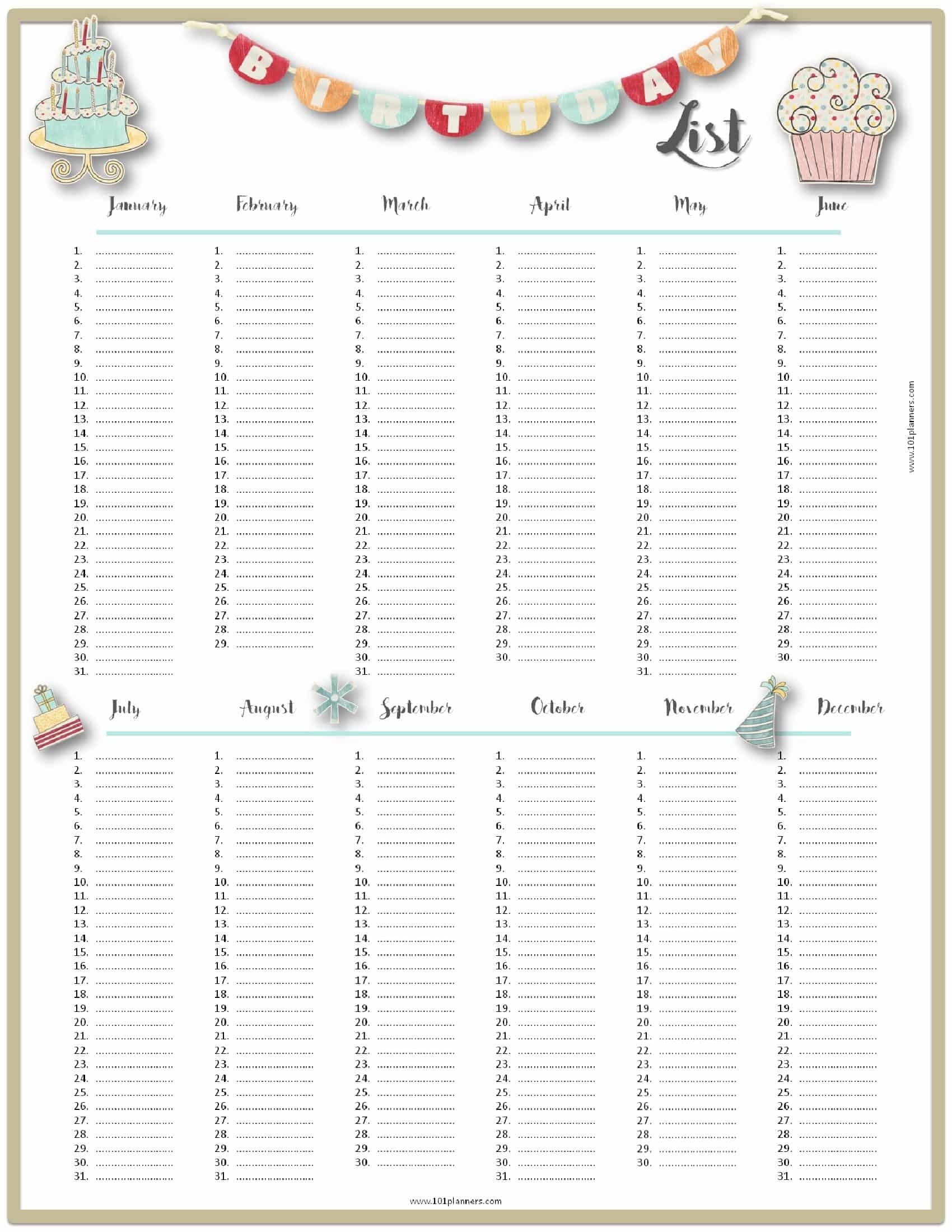 Birthday Calendar Template By Month birthdayqw