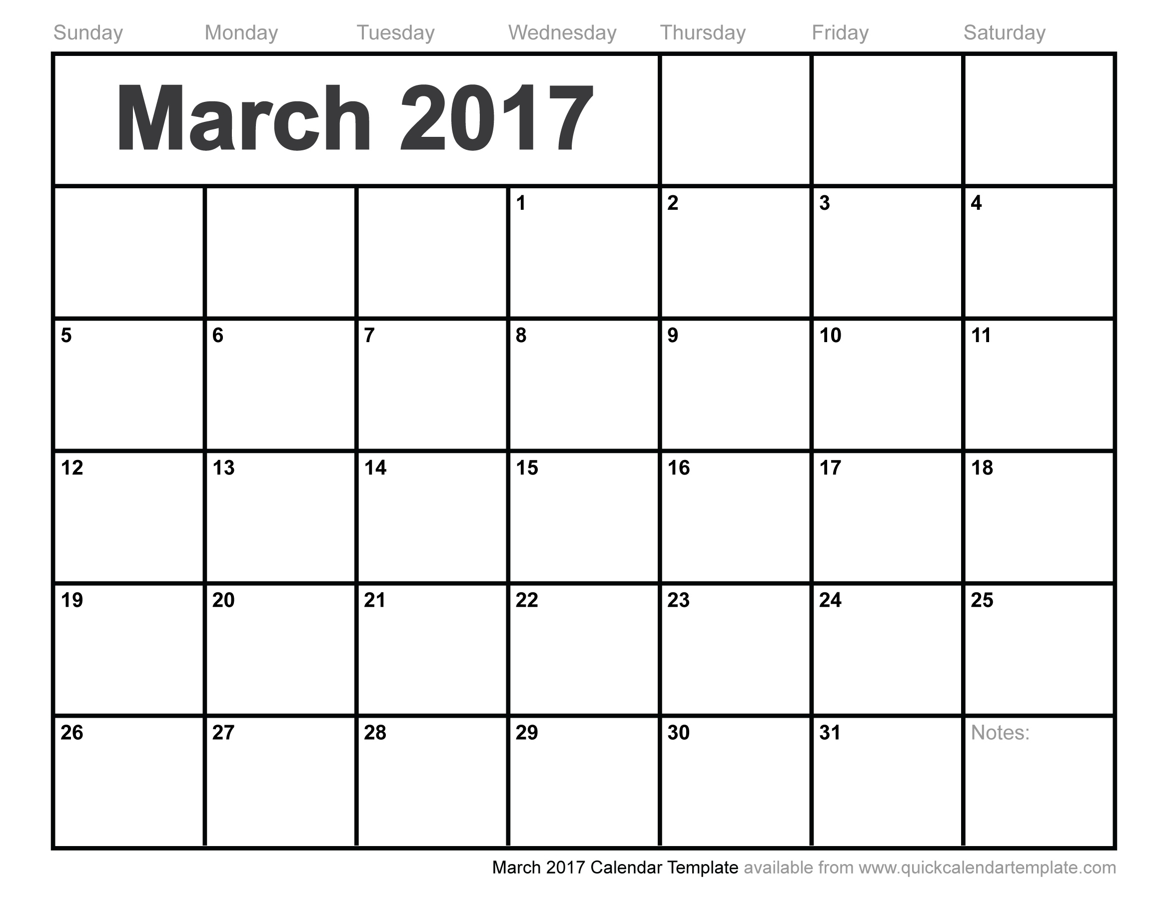 Free-Blank-Printable-March-2017-Calendar-Template pertaining to Blank Screensaver Template To Print