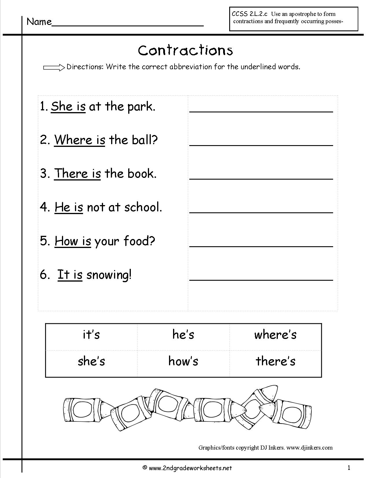 Free Contractions Worksheets And Printouts throughout Homework Pages For 1St Grade