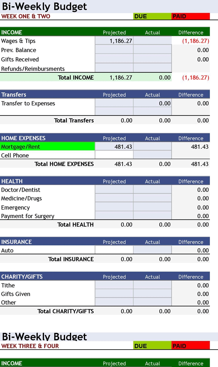 Free Printable Bi Weekly Bill Organizer