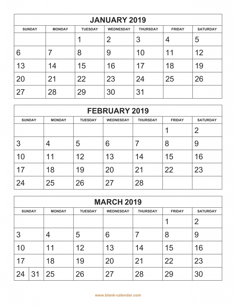 Free Download Printable Calendar 2019, 3 Months Per Page, 4 Pages within Download A 3 Month Calendar