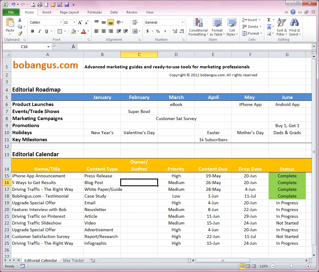 Free Editorial Calendar Template | Bobangus in Social Media Content Calendar Examples