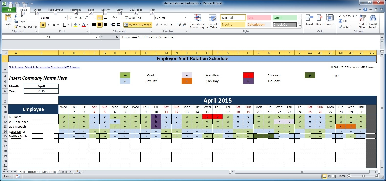 Free Employee And Shift Schedule Templates intended for 4 Week Blank Rotating Schedule Calendar