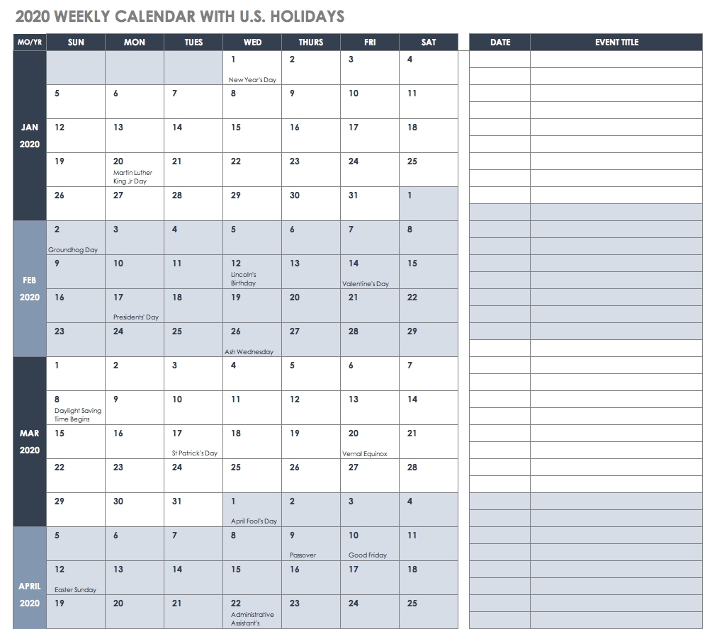 Free Excel Calendar Templates intended for Weekly Calendar With Quarter Time Slots