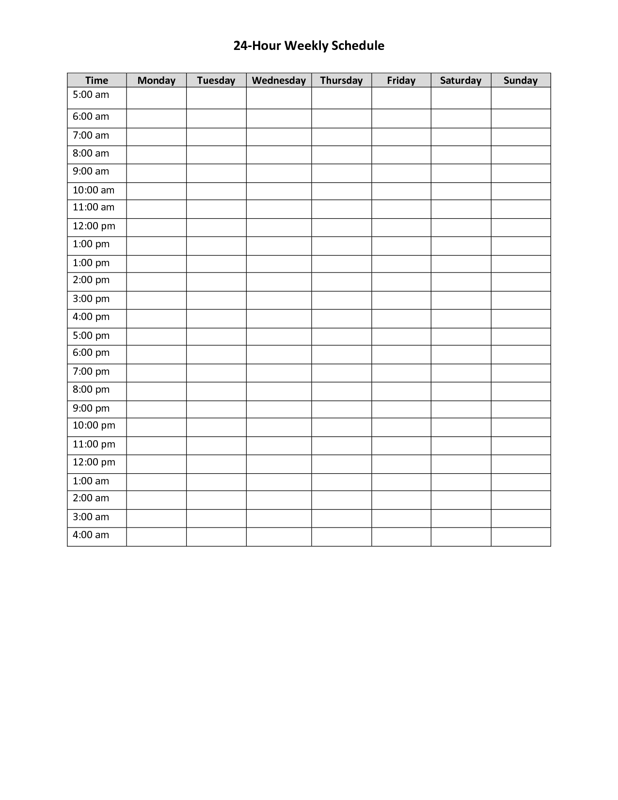Free Hour Daily Planner Template Weekly Hourly Ule Word Calendar throughout 24 Hour Daily Agenda Printable