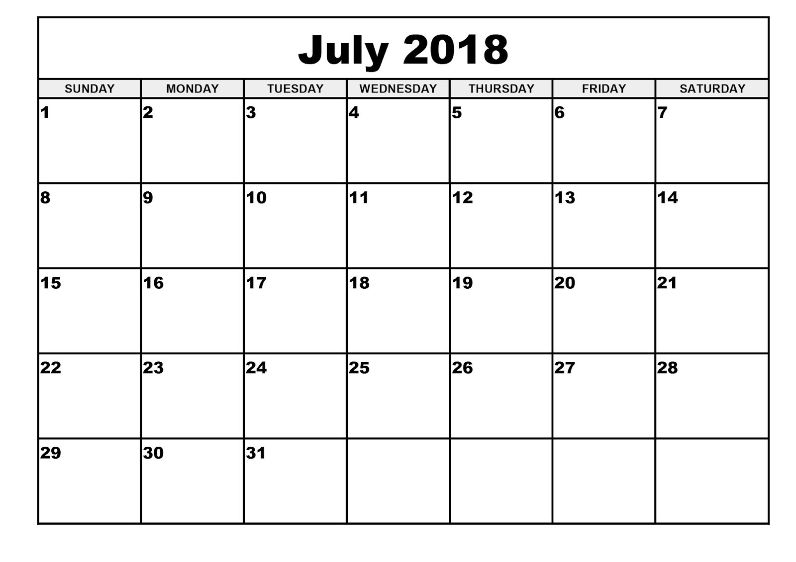 Free July 2018 Calendar Printable Blank Templates - Word Pdf in July Printable Calendar With Hours