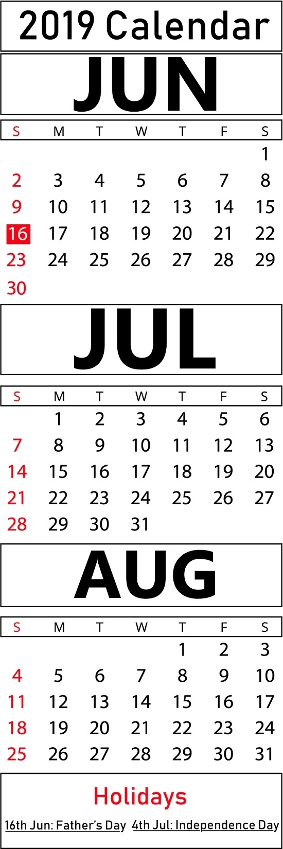 Free June &amp; July &amp; August 2019 Printable Blank Calendar Templates intended for July And August Blank Calendar